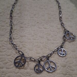 Chic Silvertone Peace Charm Necklace